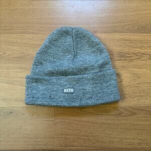 Men's Kith New York Classic Logo Heather Gray Wool Blend Beanie Cap Sz OSFA